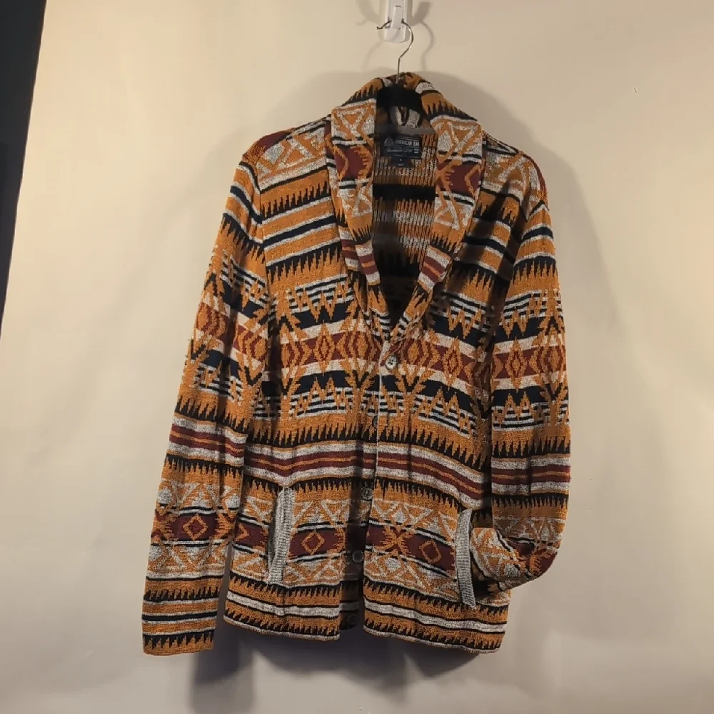 AMERICAN RAG Men's Cardigan Sweater Aztec Design SZ XLarge